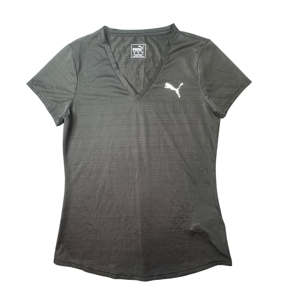 Puma T-Shirt Womens Medium Black 844554-01 V-Neck Short Sleeve Activewear Gym
